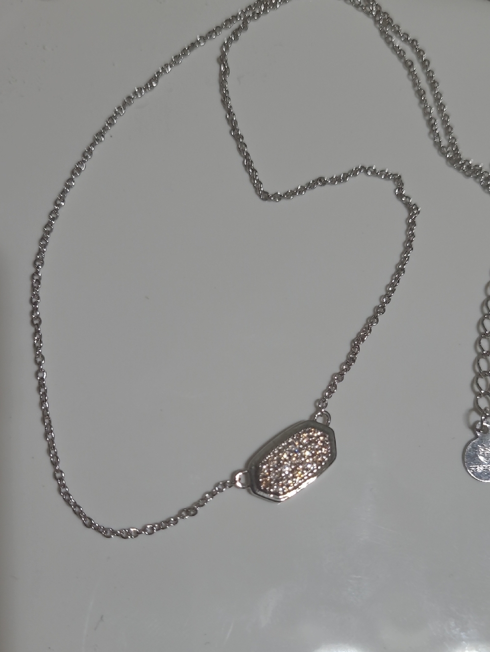 Silver Pavé Oval Bar Pendant Necklace for Women